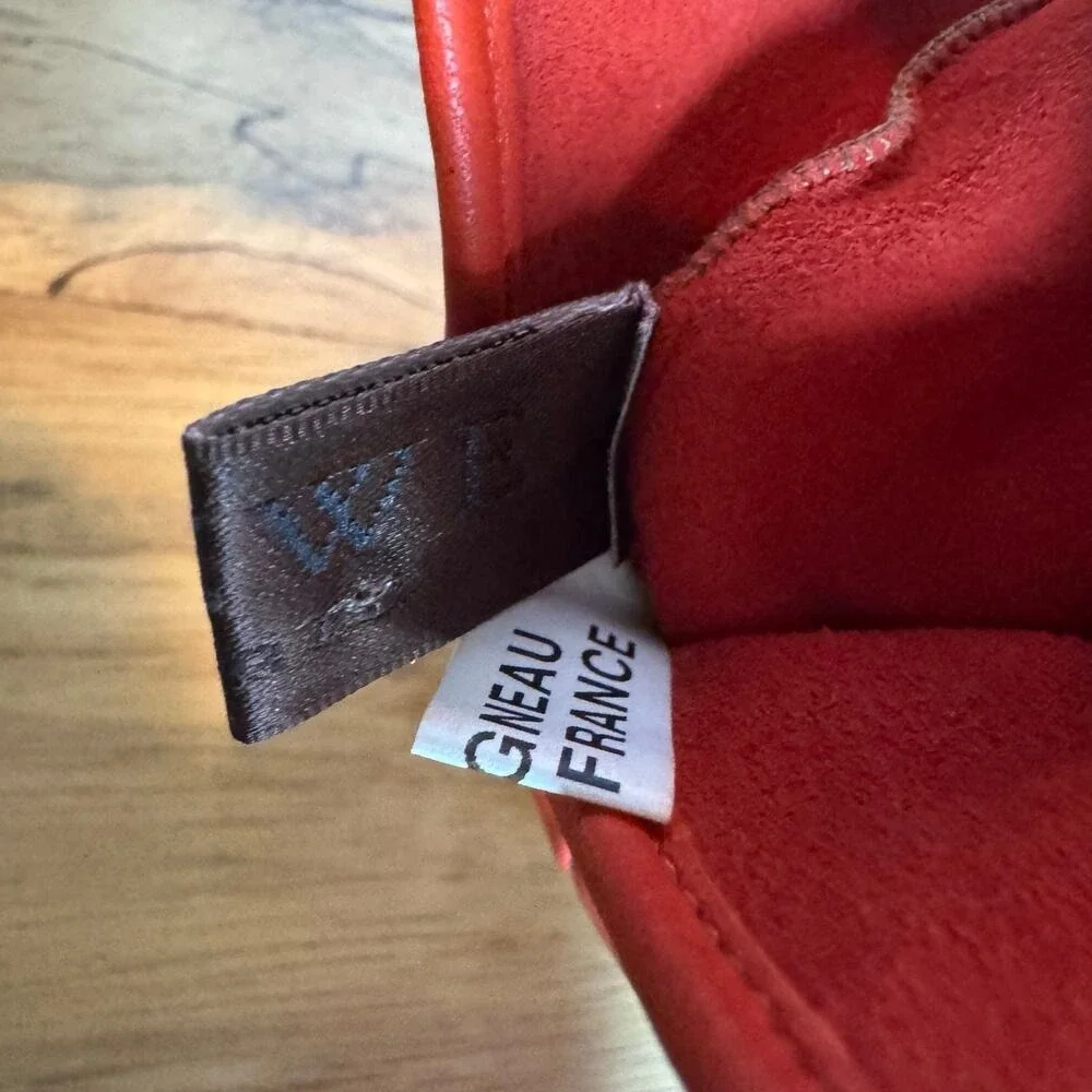 Loewe Vermillion Red Orange Sheepskin Leather Gloves Sz 6.5 Authentic CoA‎